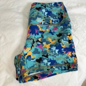 Fleo Athletic Shorts in Teal, Blue, Yellow & Pink Abstract Print